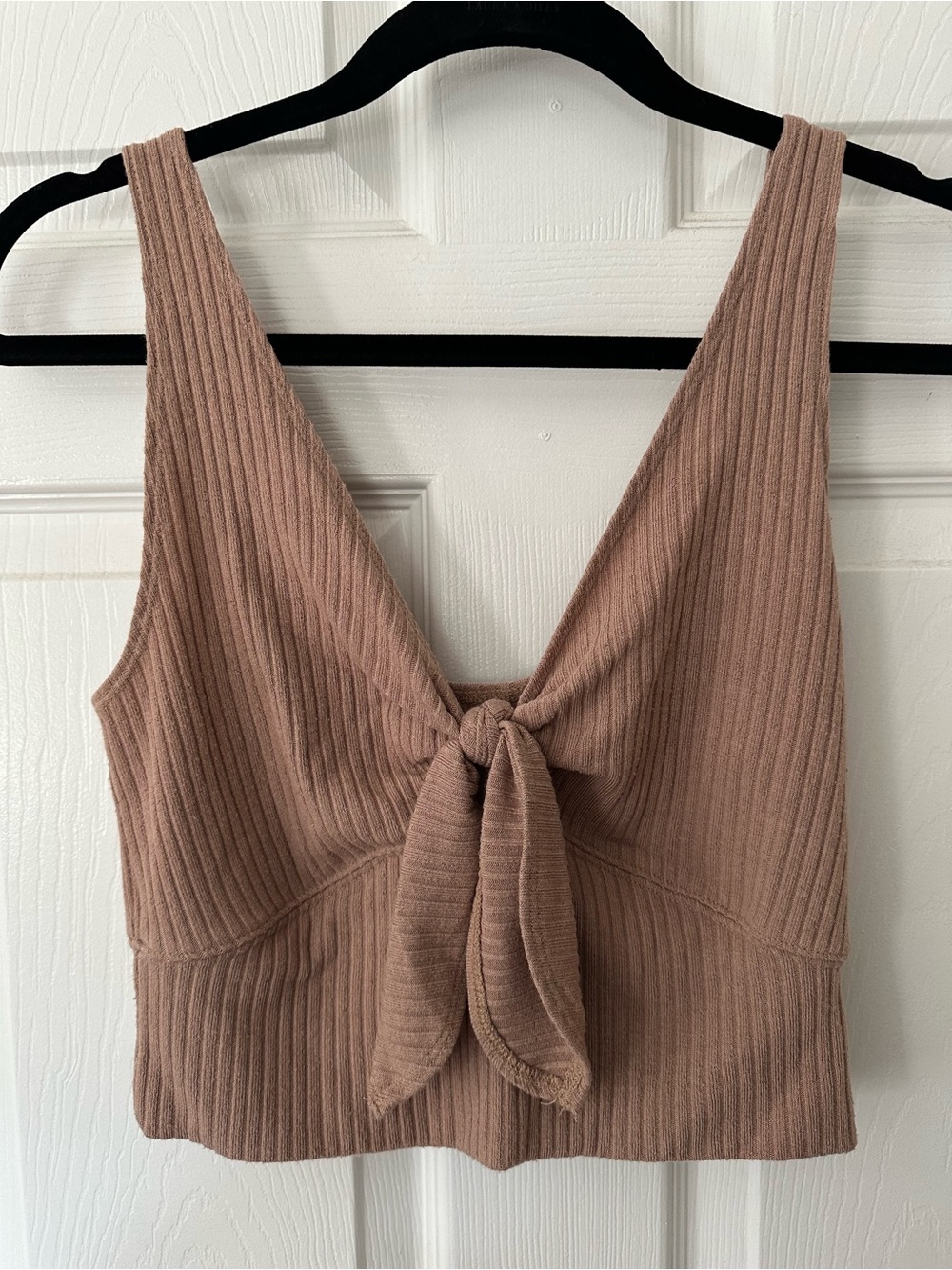 Abercrombie and Fitch Ribbed Tie-Front Crop Tank Top - Mauve